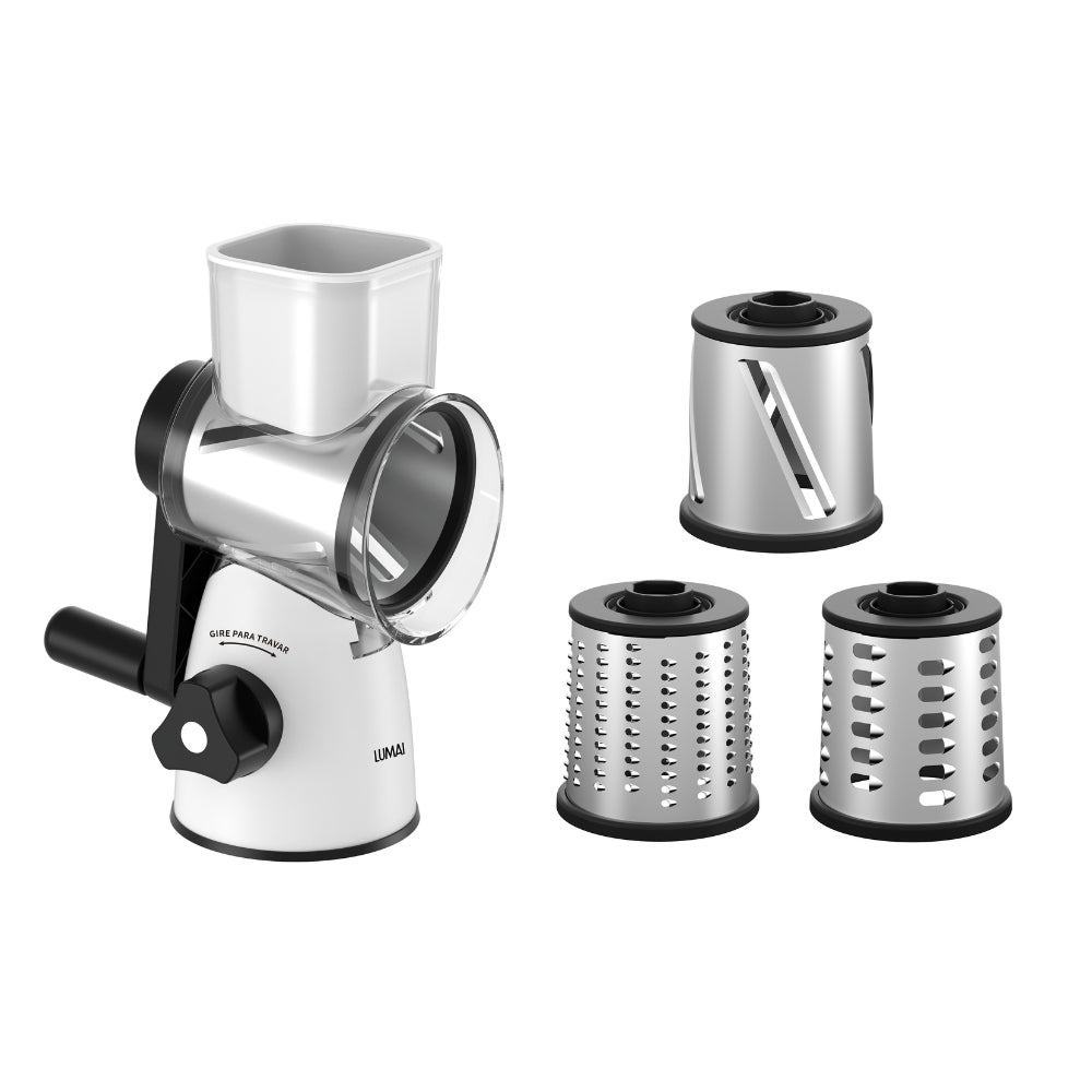 Ralador e Fatiador de Manivela com 3 Tambores Inox Parma