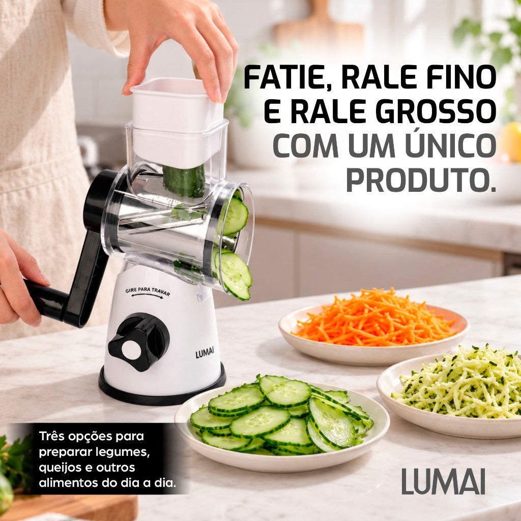 Ralador e Fatiador de Manivela com 3 Tambores Inox Parma