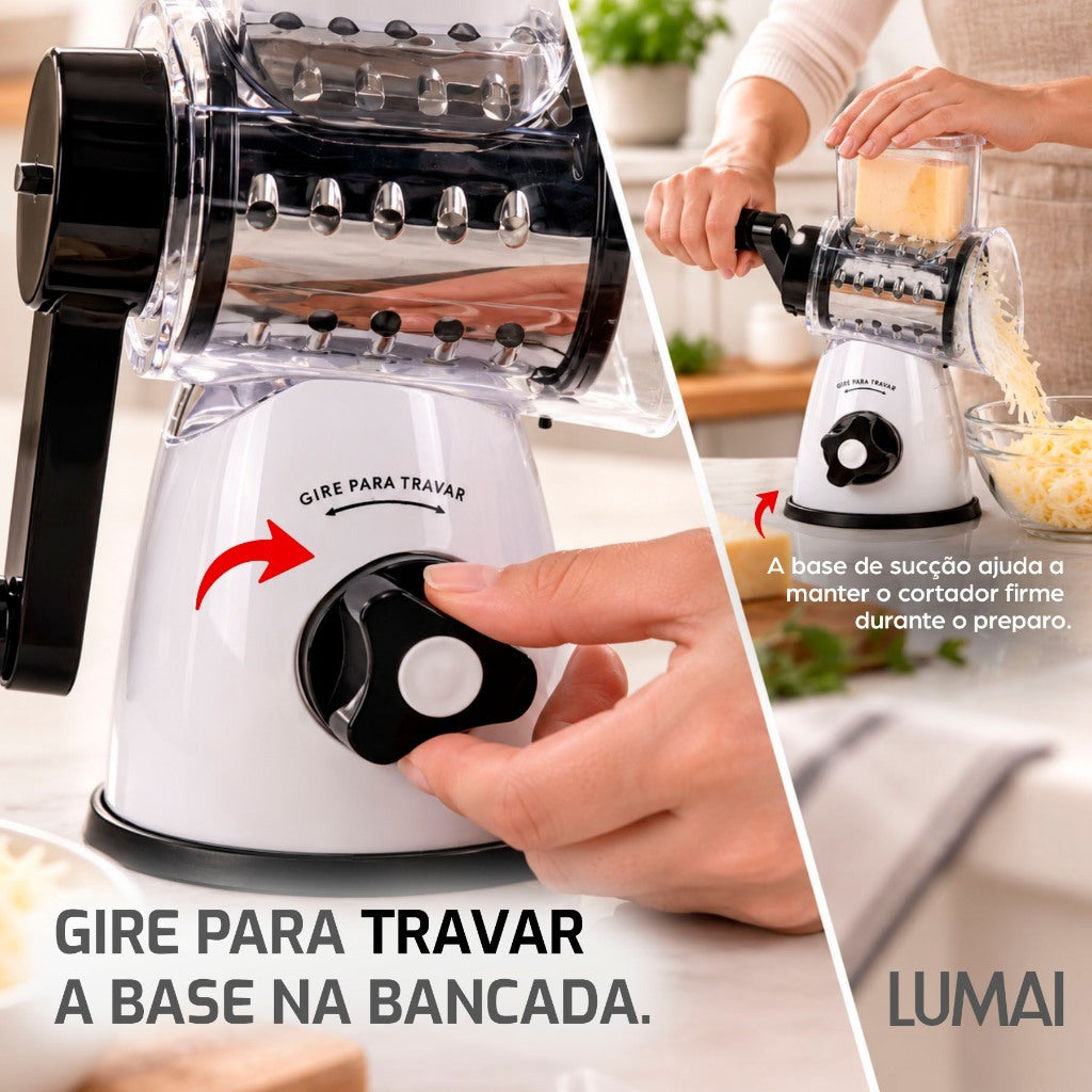 Ralador e Fatiador de Manivela com 3 Tambores Inox Parma