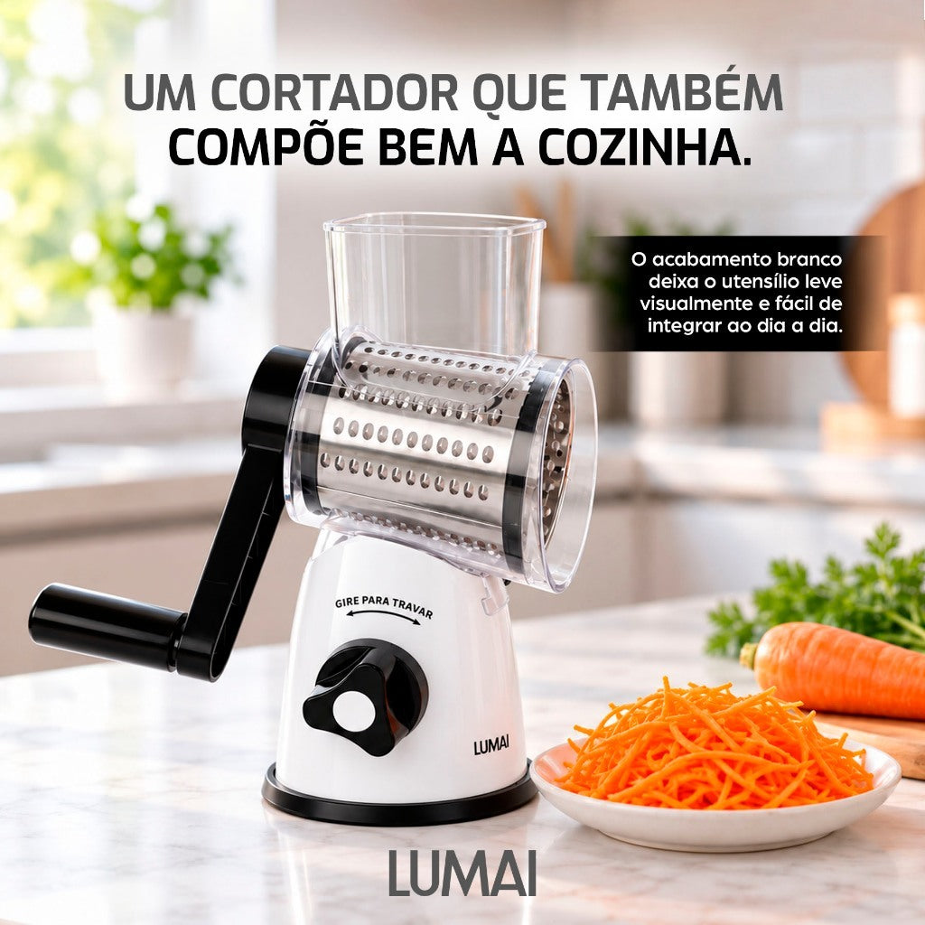 Ralador e Fatiador de Manivela com 3 Tambores Inox Parma