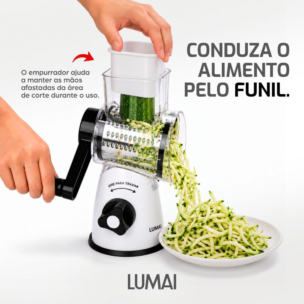 Ralador e Fatiador de Manivela com 3 Tambores Inox Parma