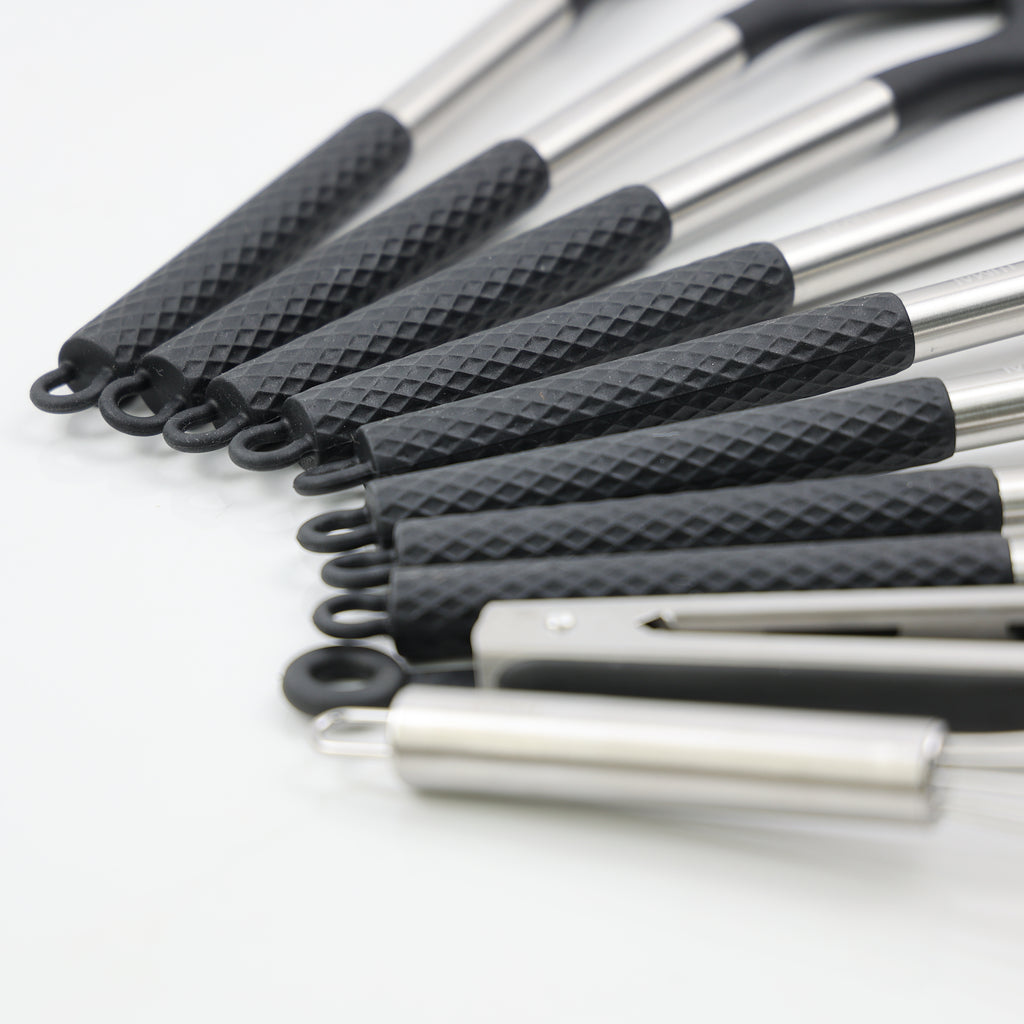 Kit de 10 Utensílios com Cabo de Aço Inox e Silicone Berlim Preto