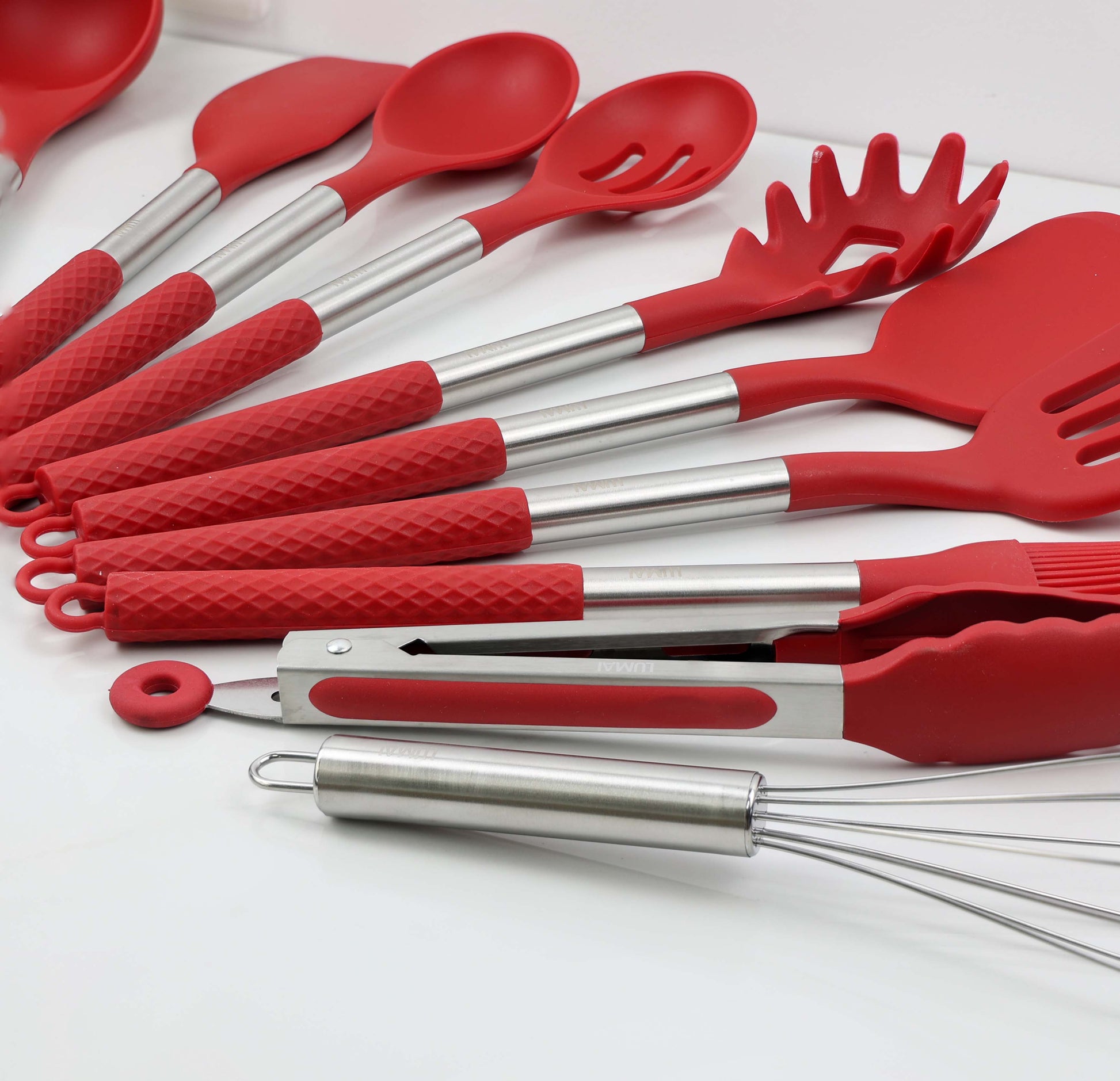 Kit de 10 Utensílios com Cabo de Aço Inox e Silicone Berlim Vermelho