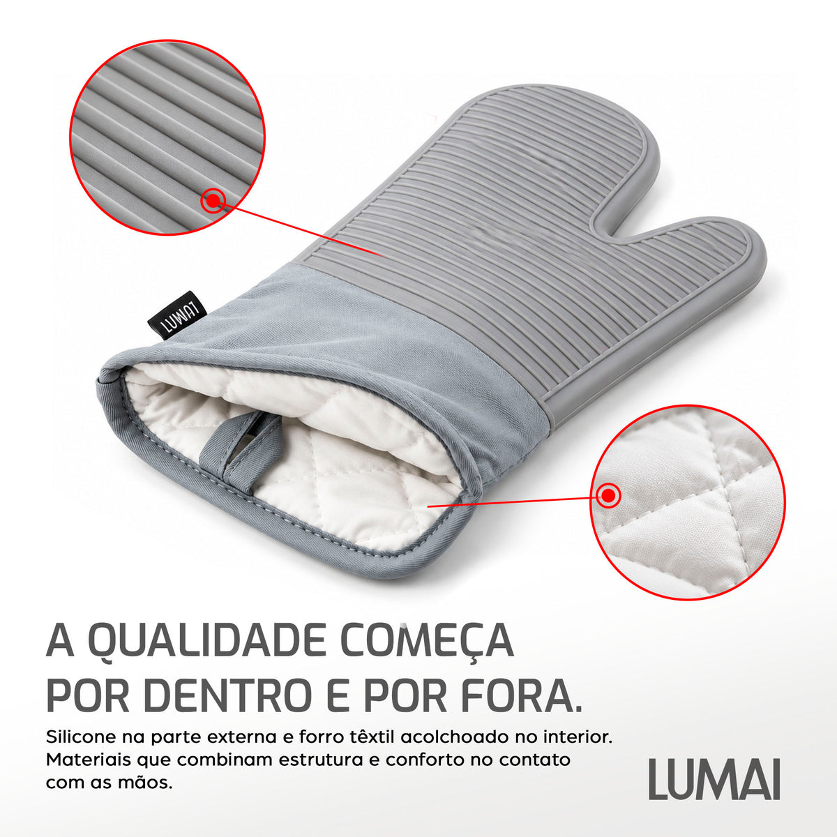 Par de Luvas de Cozinha Longas com Silicone Nápoles Cinza
