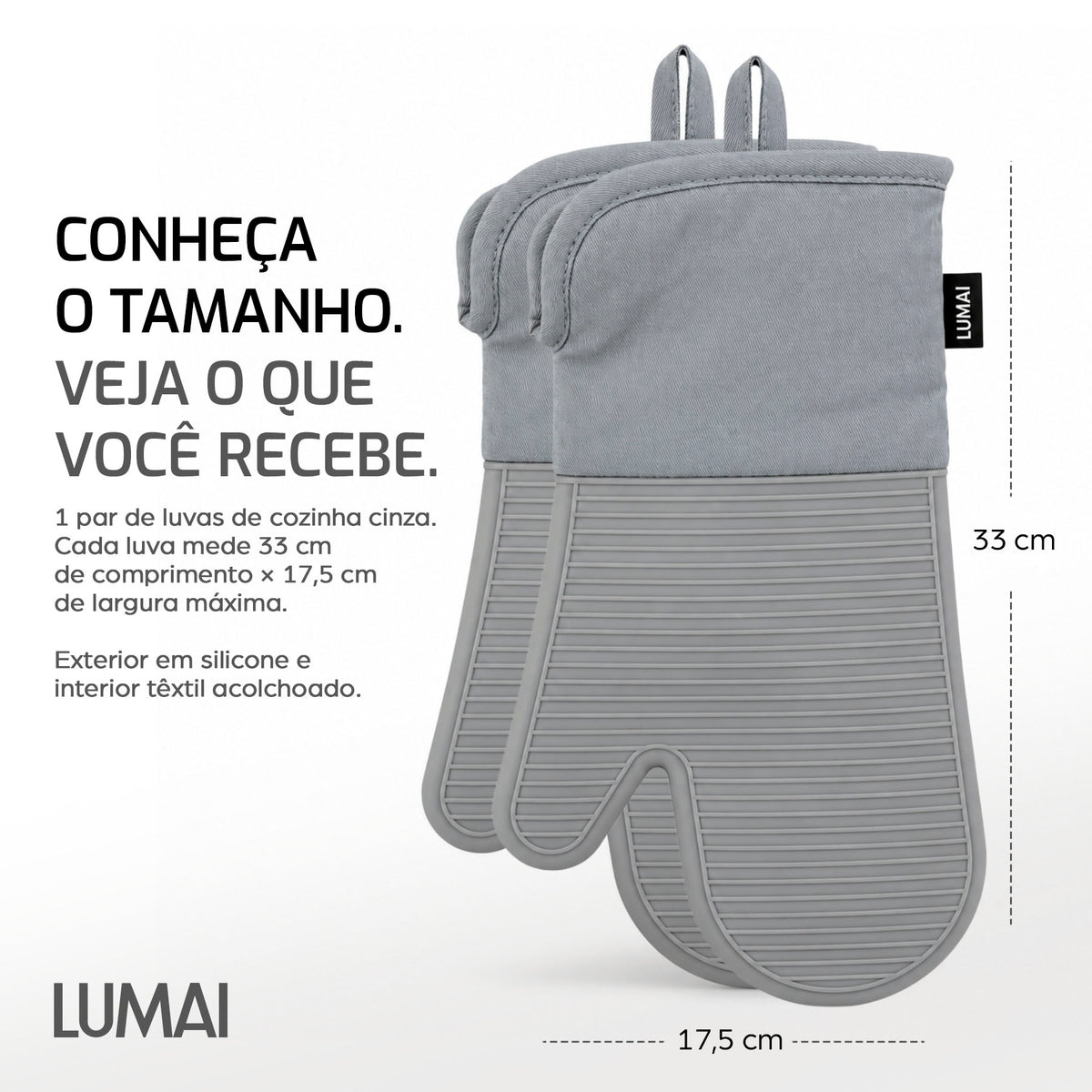 Par de Luvas de Cozinha Longas com Silicone Nápoles Cinza