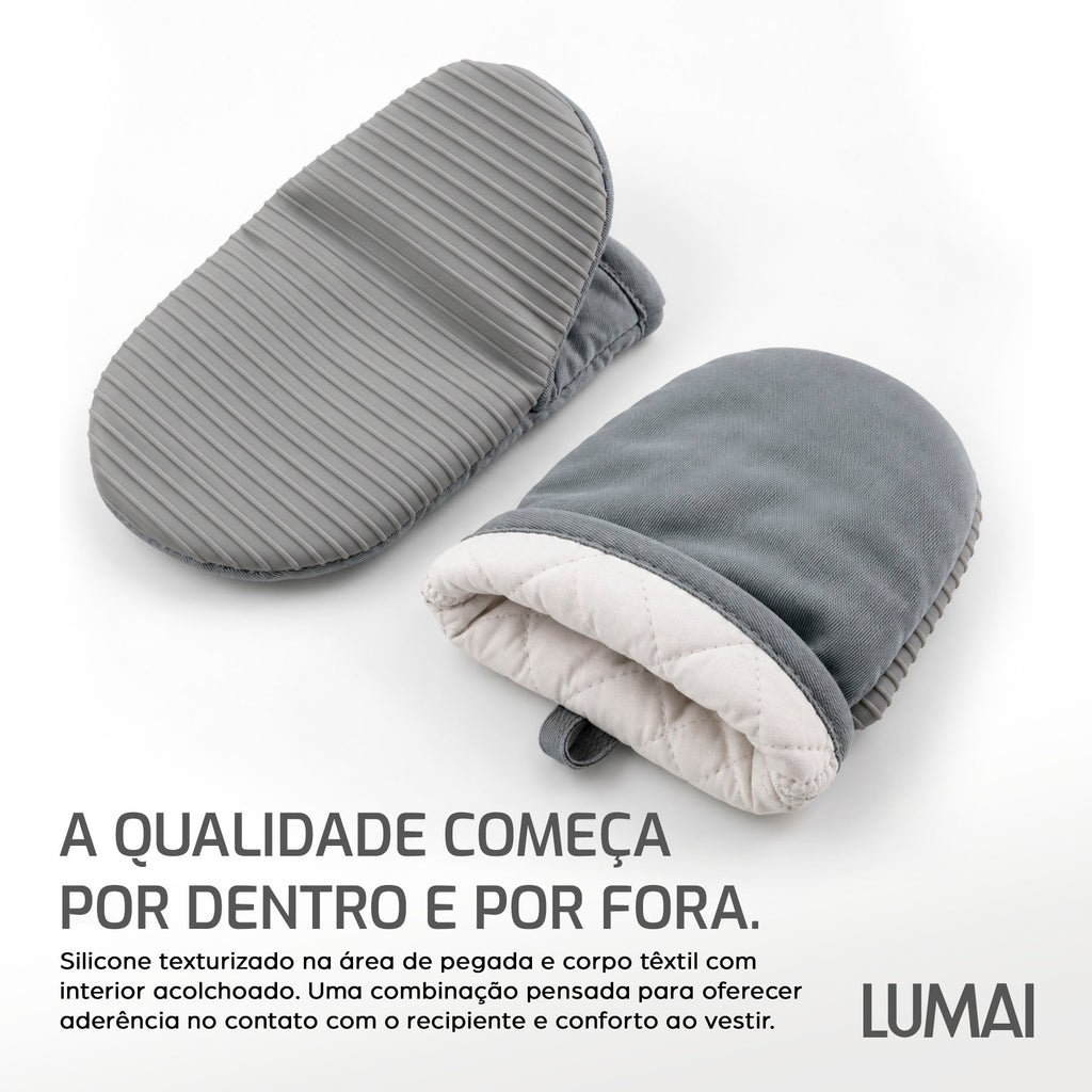 Par de Luvas de Cozinha Compactas com Silicone Nápoles Cinza