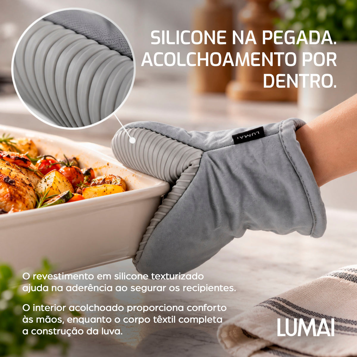 Par de Luvas de Cozinha Compactas com Silicone Nápoles Cinza