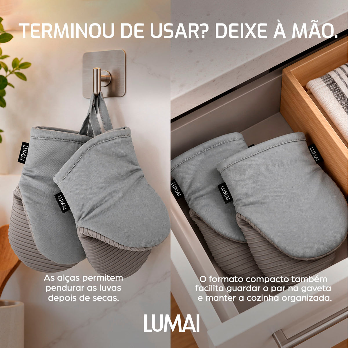 Par de Luvas de Cozinha Compactas com Silicone Nápoles Cinza