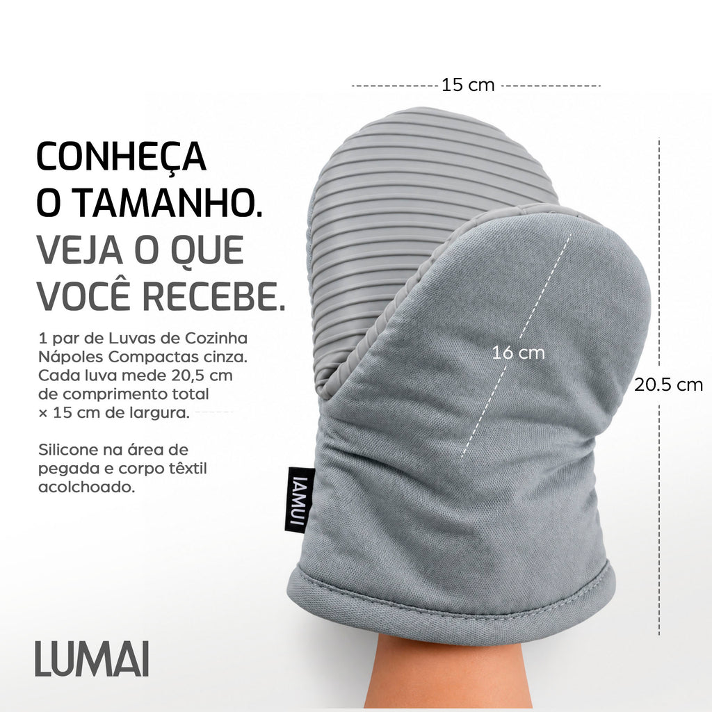 Par de Luvas de Cozinha Compactas com Silicone Nápoles Cinza