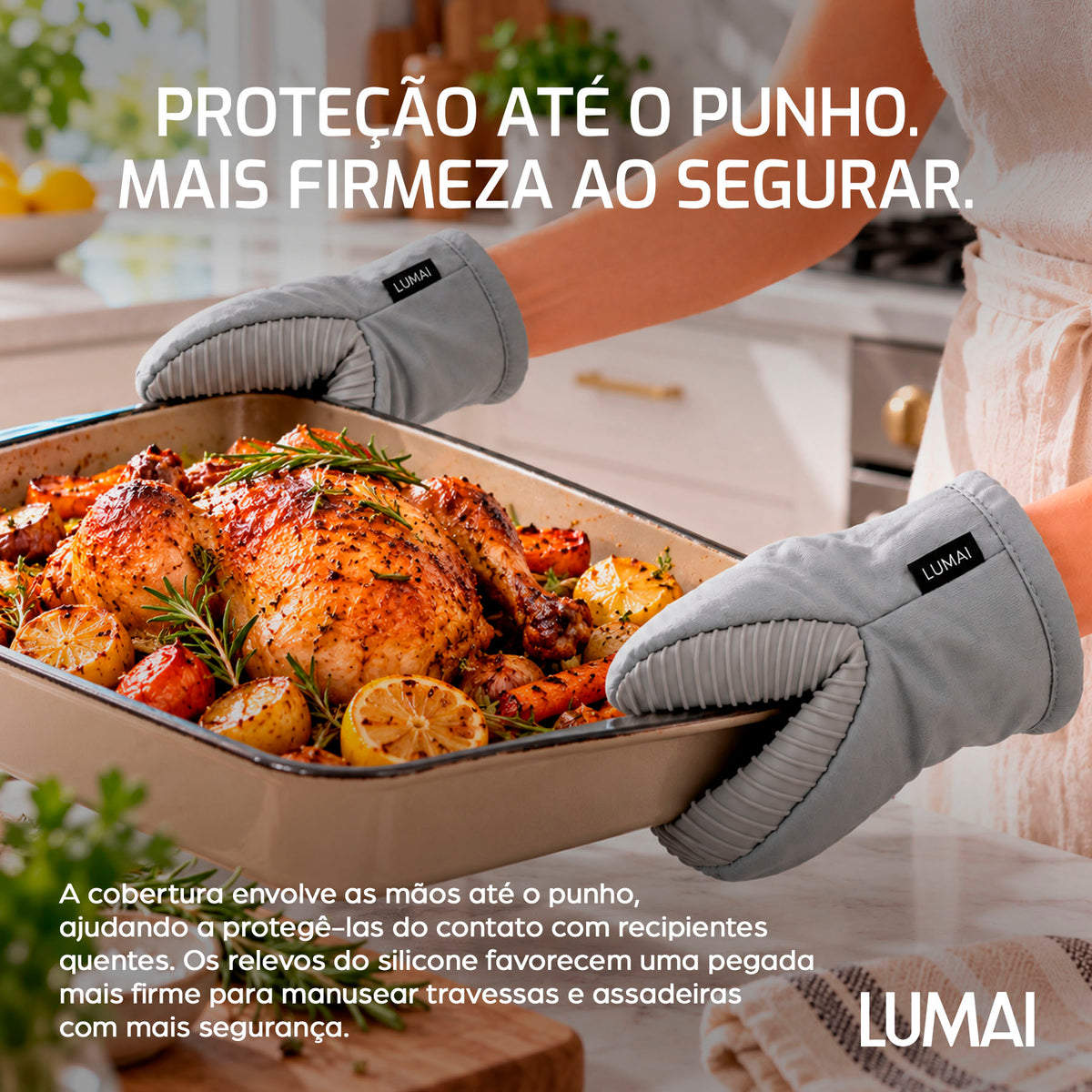 Par de Luvas de Cozinha Compactas com Silicone Nápoles Cinza