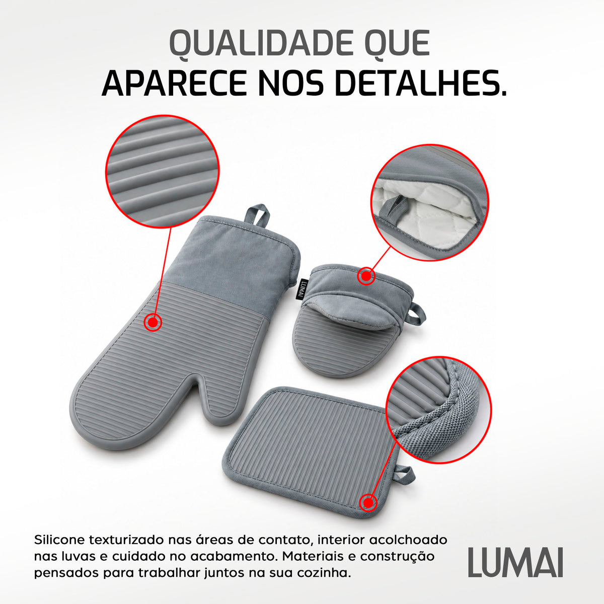 Kit de Cozinha Nápoles: Luva Longa, Luva Compacta e Descanso