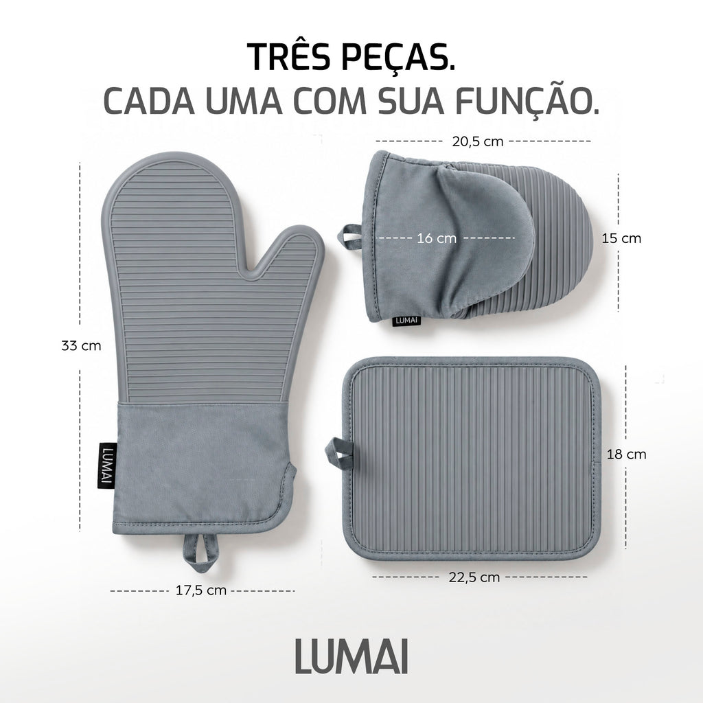 Kit de Cozinha Nápoles: Luva Longa, Luva Compacta e Descanso