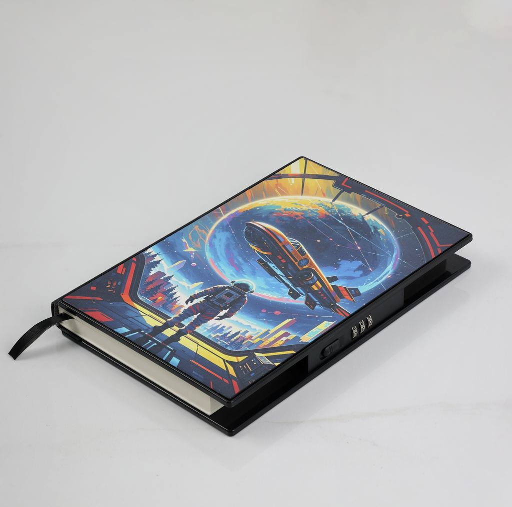 Caderno com Cadeado Lateral Desbravador de Galáxias