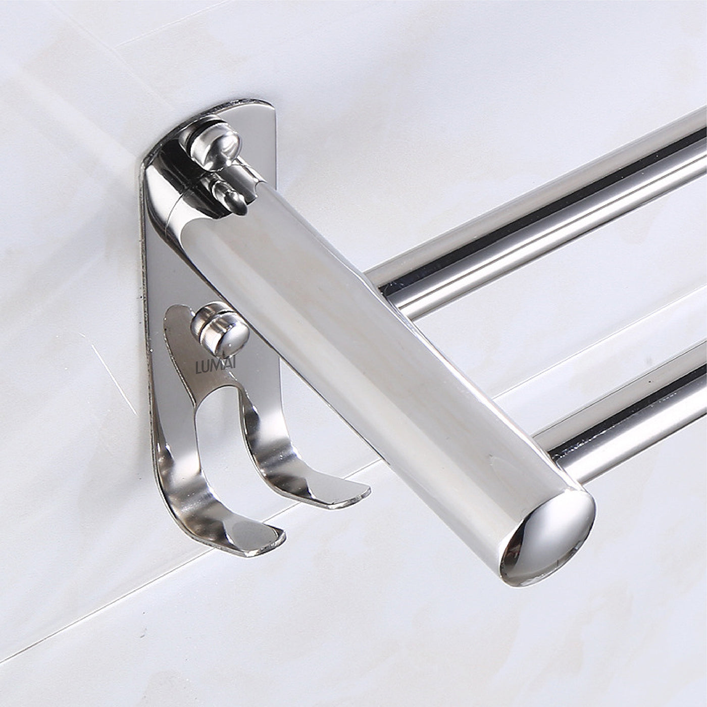 Toalheiro Duplo de Inox Polido com Ganchos Amalfi