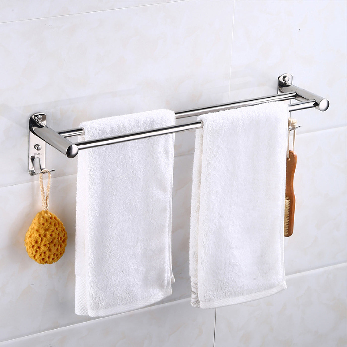 Toalheiro Duplo de Inox Polido com Ganchos Amalfi