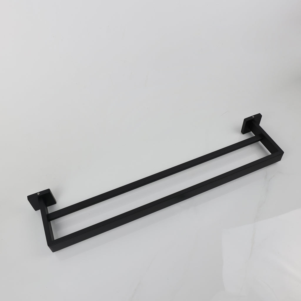 Toalheiro Duplo Aço Inox Base Quadrada Salerno Preto