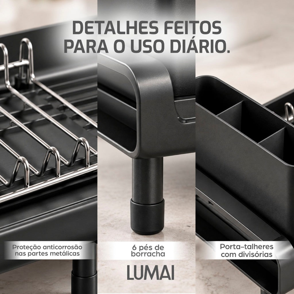 Escorredor de Louças Extensível Aço Inox Helsinque Preto