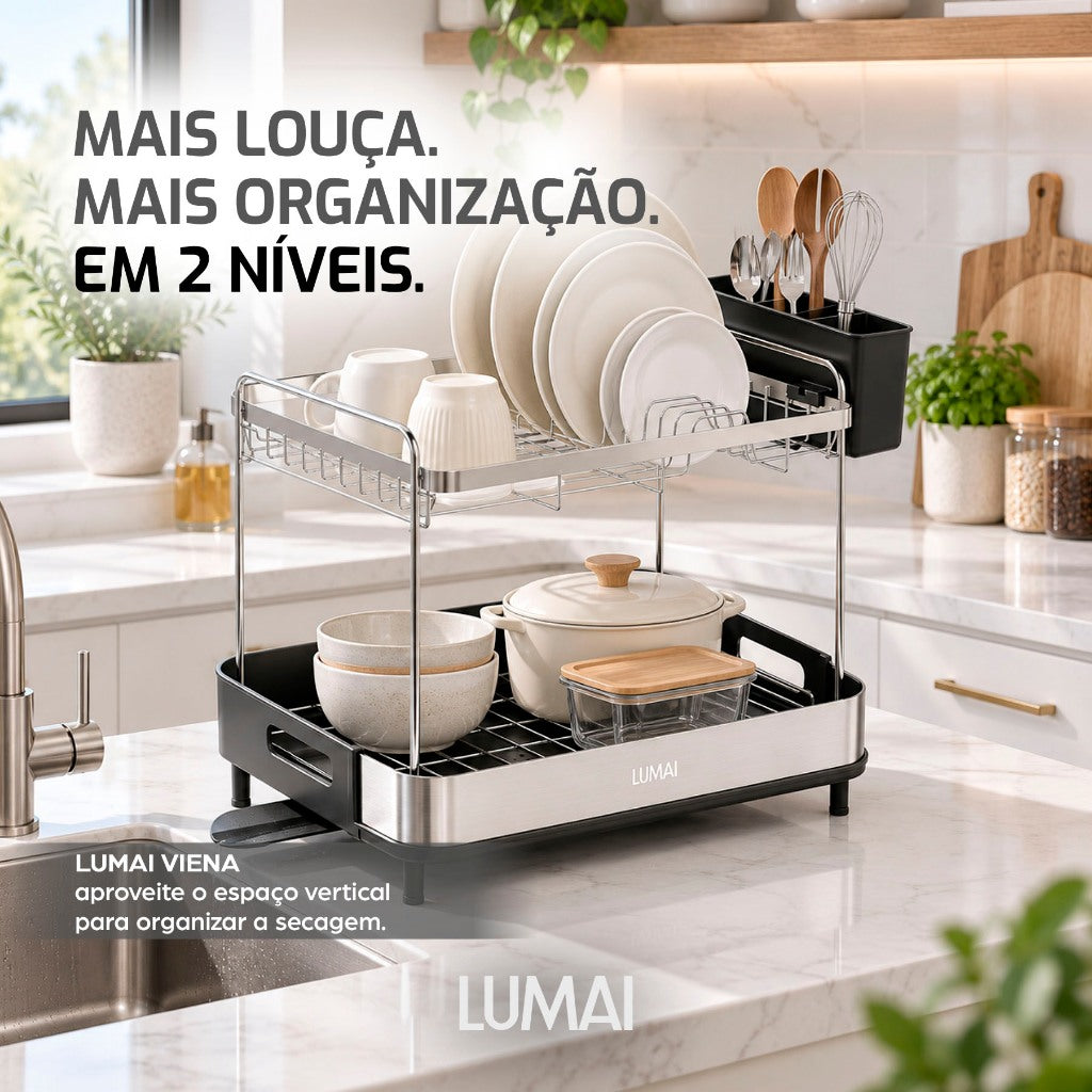Escorredor de Louças Inox 2 Andares Viena Preto