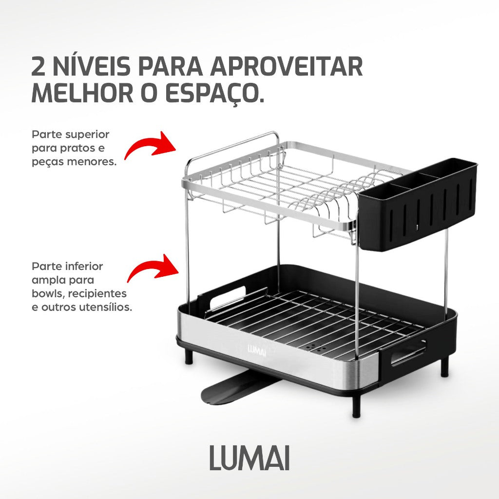 Escorredor de Louças Inox 2 Andares Viena Preto