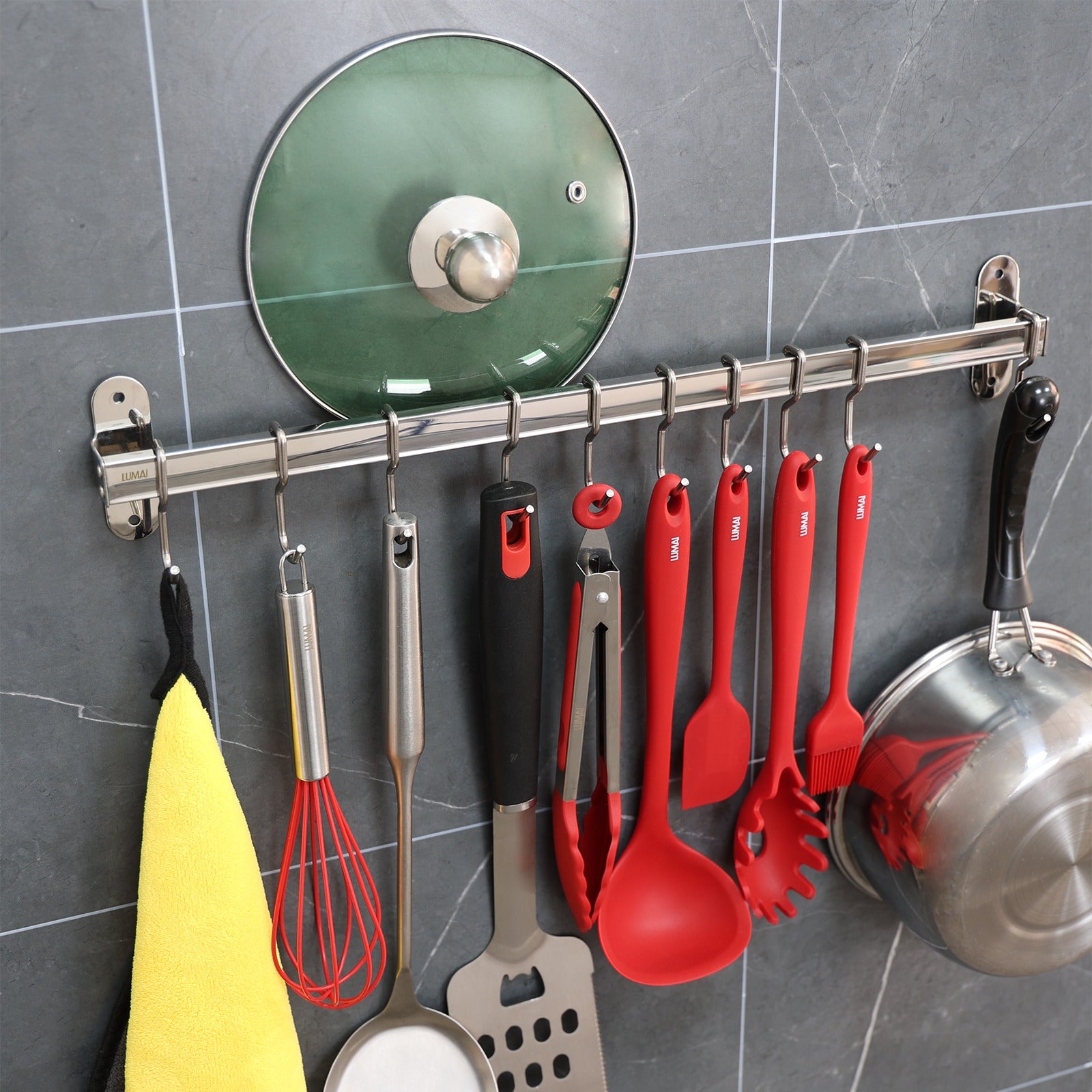 Suporte de Cozinha com Ganchos de Inox Genebra