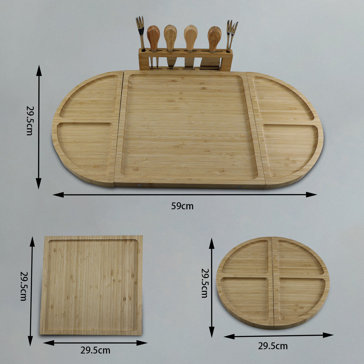 Medidas da tábua Toscana montada: 59 x 29,5 cm; parte quadrada e redonda de 29,5 cm