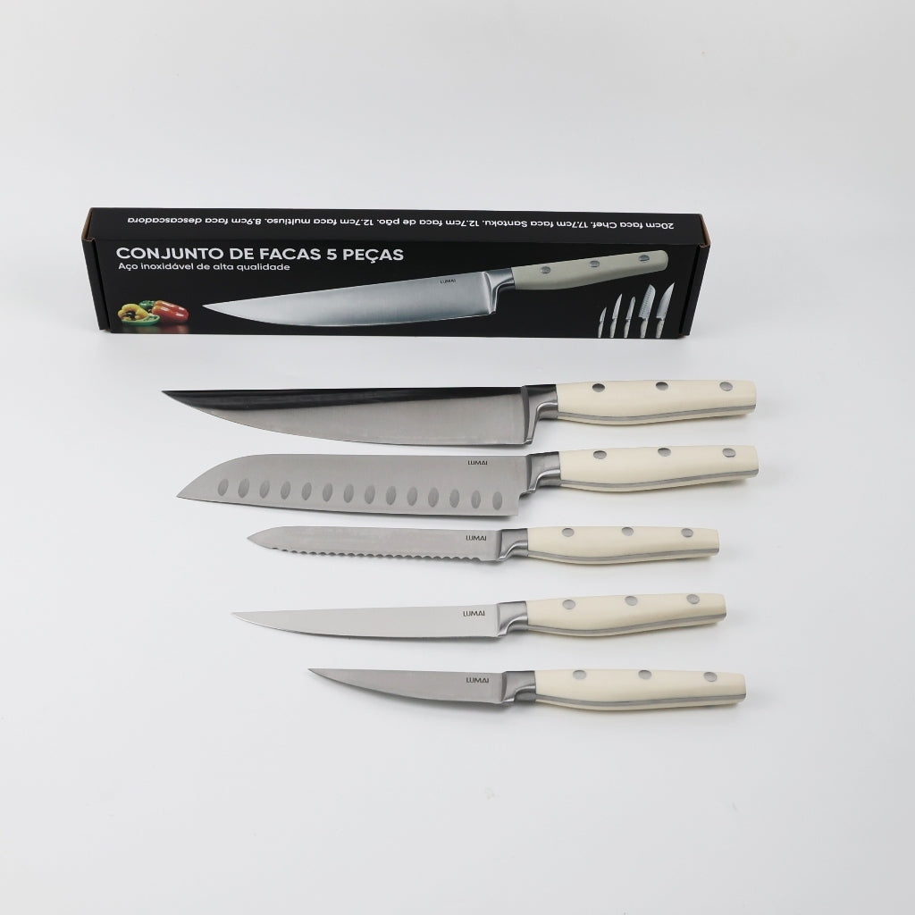 Conjunto de Facas 5 Peças 3 Rebites Dublin Branco