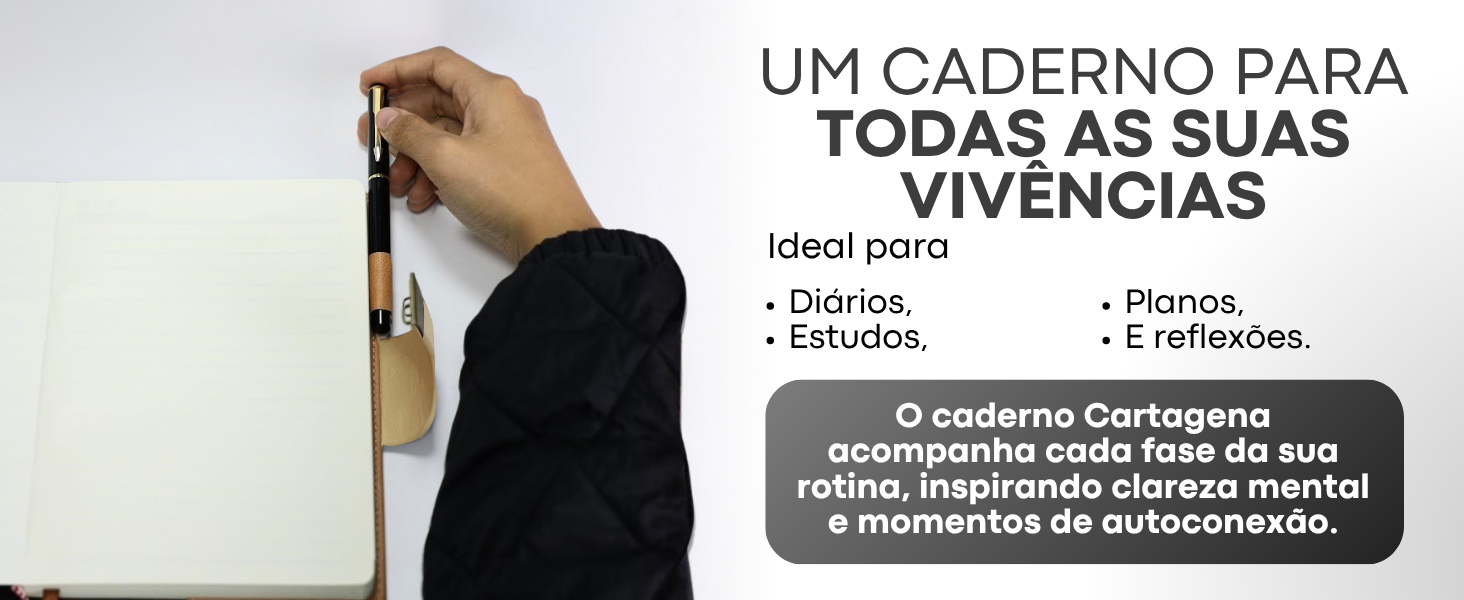 Banner horizontal do Caderno Cartagena LUMAI amarelo com a frase Um Caderno Para Todas as Suas Vivências, ideal para diários, estudos, planos e reflexões