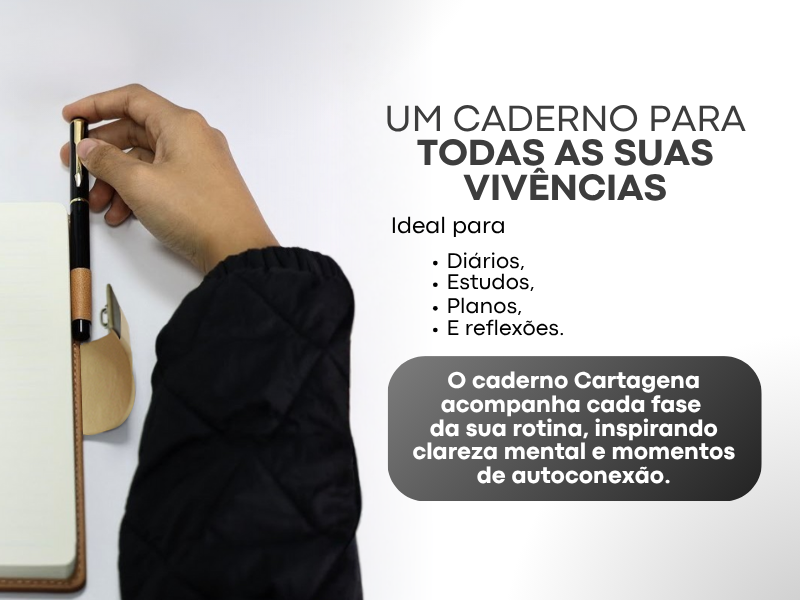 Banner quadrado do Caderno Cartagena LUMAI amarelo com a frase Um Caderno Para Todas as Suas Vivências, ideal para diários, estudos, planos e reflexões