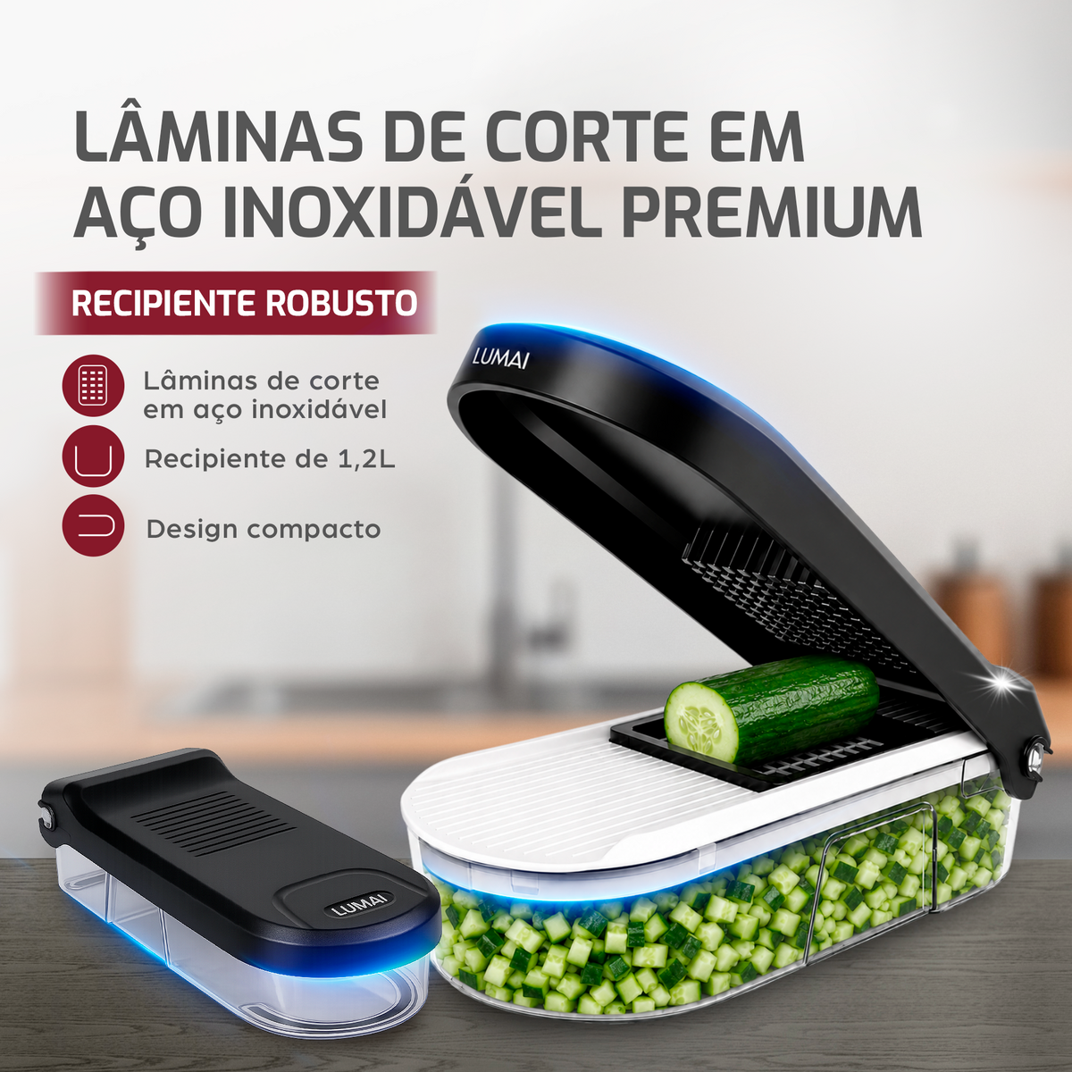 Lâminas de aço inox do Tóquio e recipiente de 1,2 L