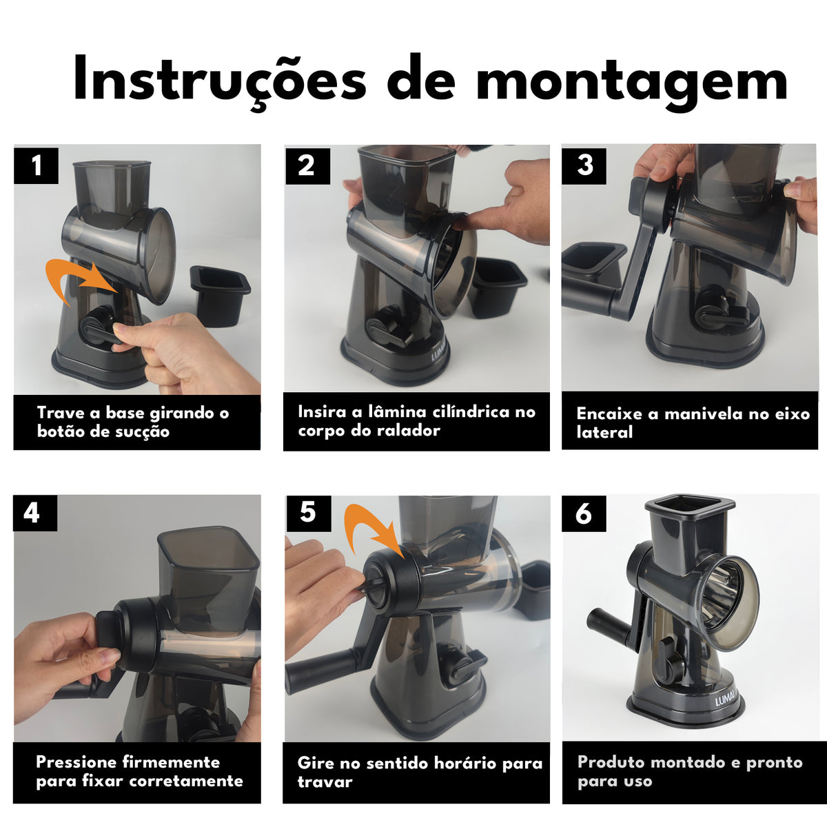 Instruções de montagem do ralador Osaka em 6 passos
