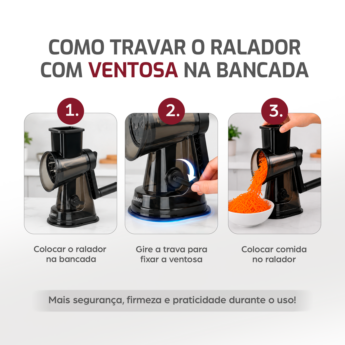 Como travar o ralador Osaka com a ventosa na bancada, em 3 passos