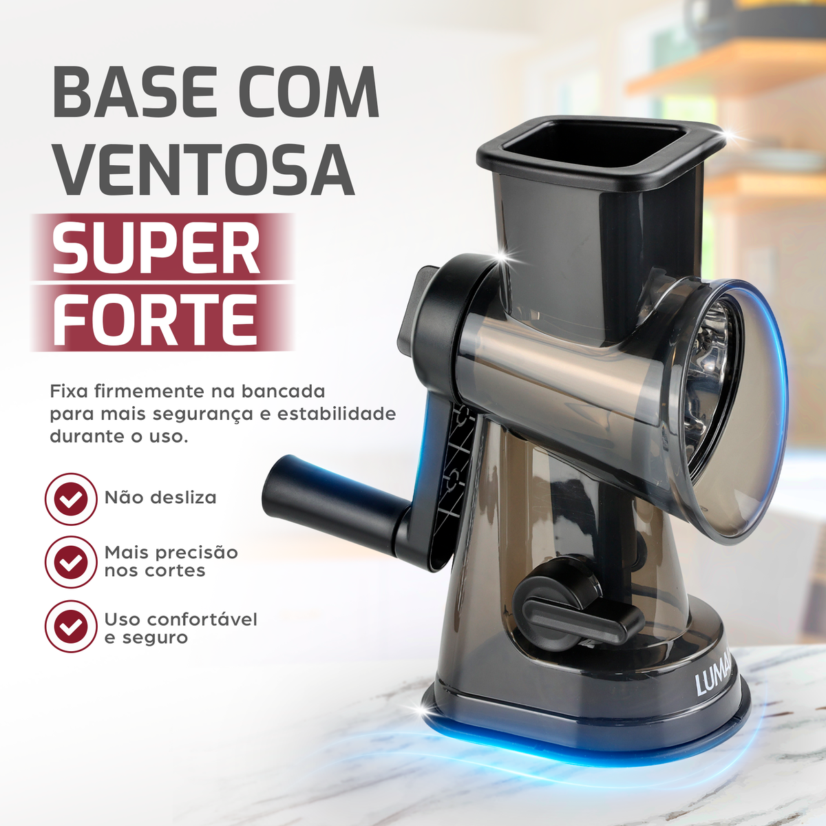 Base com ventosa do ralador Osaka presa na bancada