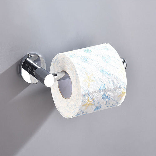 Kit Toalheiro Inox, Porta Papel Higiênico E Toalha De Rosto Prateado