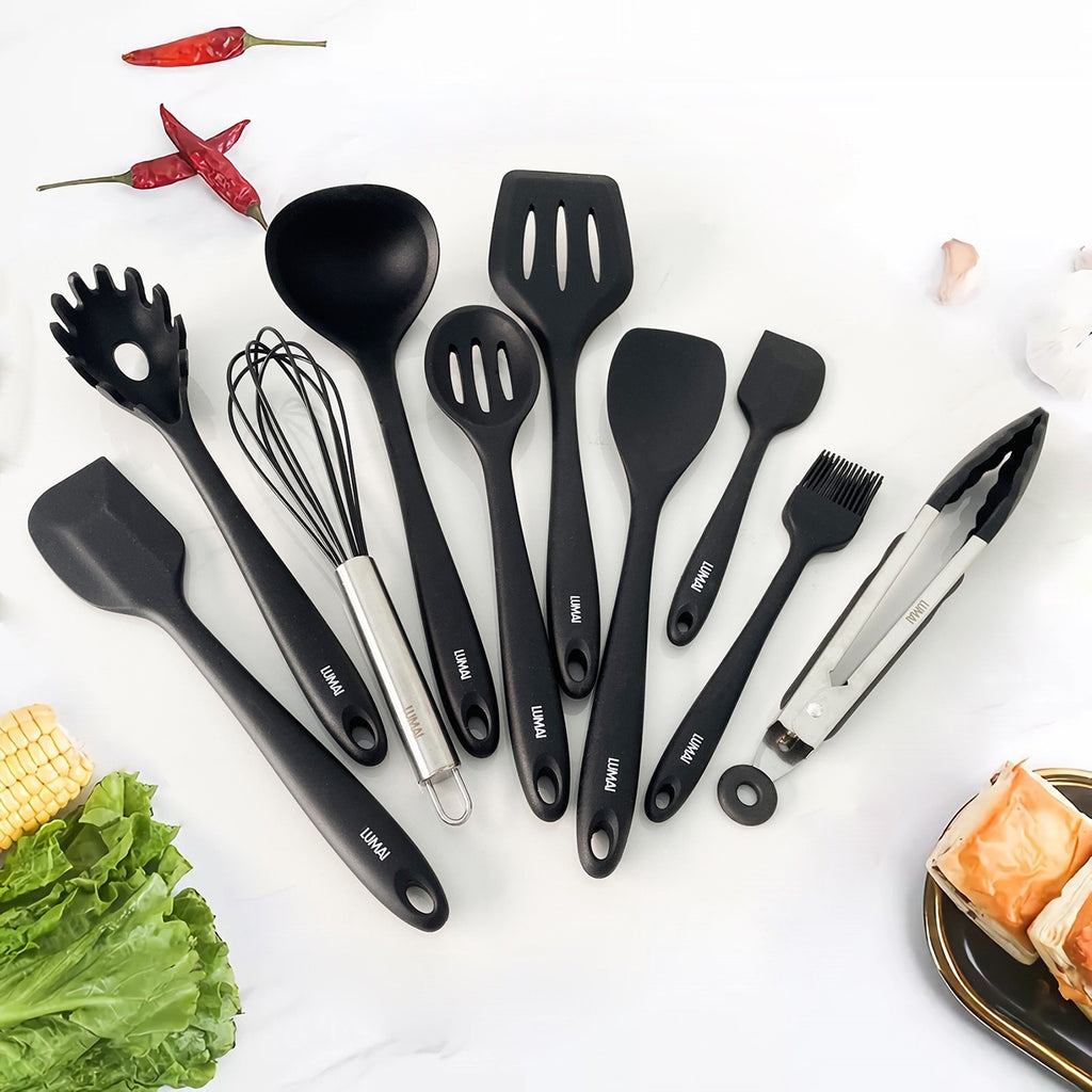 Kit 10 Utensilios de Silicone Miami Preto