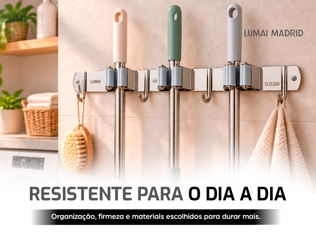 Suporte de vassoura Madri: resistente para o dia a dia (celular)
