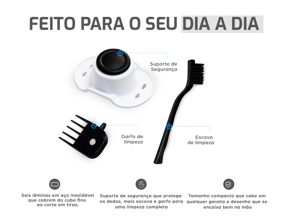 Corte, fatie, rale e pique em cubos com as lâminas do Tóquio (celular)