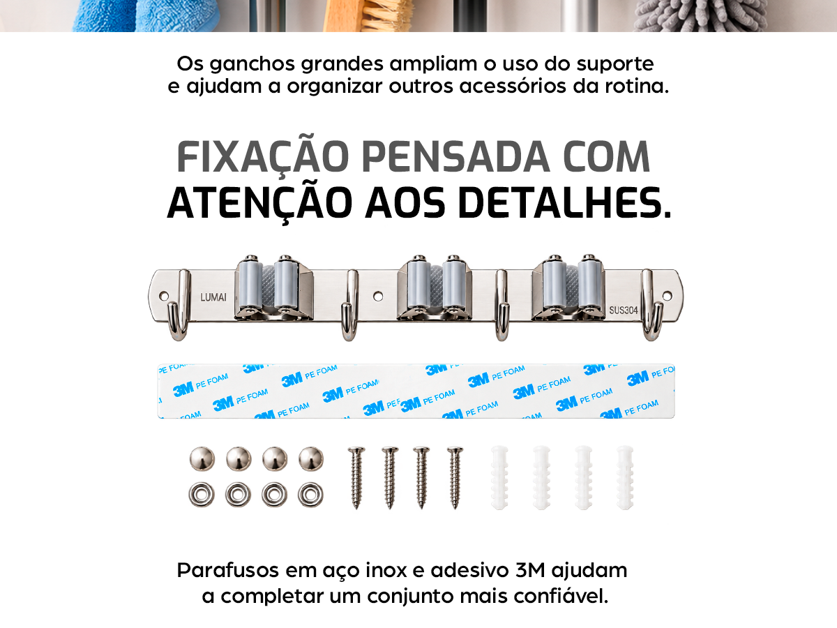 Fixação com parafusos de inox ou adesivo 3M (celular)