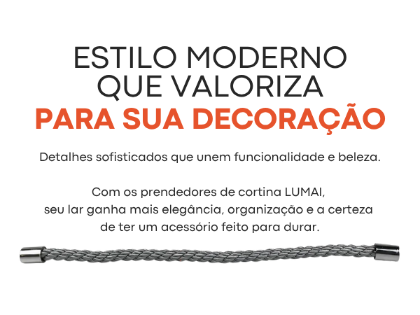 Banner mobile do Prendedor de Cortina LUMAI prata com mensagem estilo moderno que valoriza sua decoração, destacando detalhes sofisticados que unem funcionalidade e beleza.