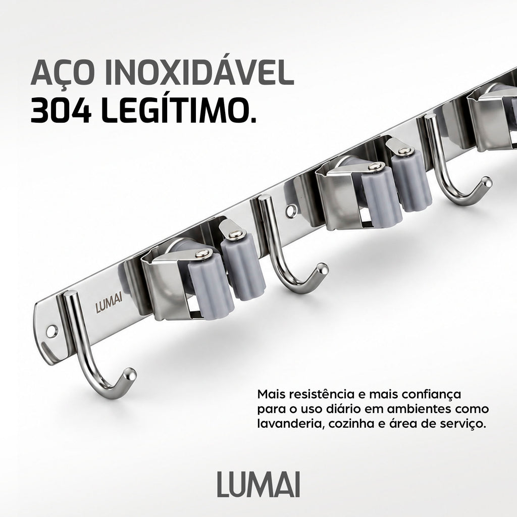 Suporte de vassoura Madri em aço inox 304
