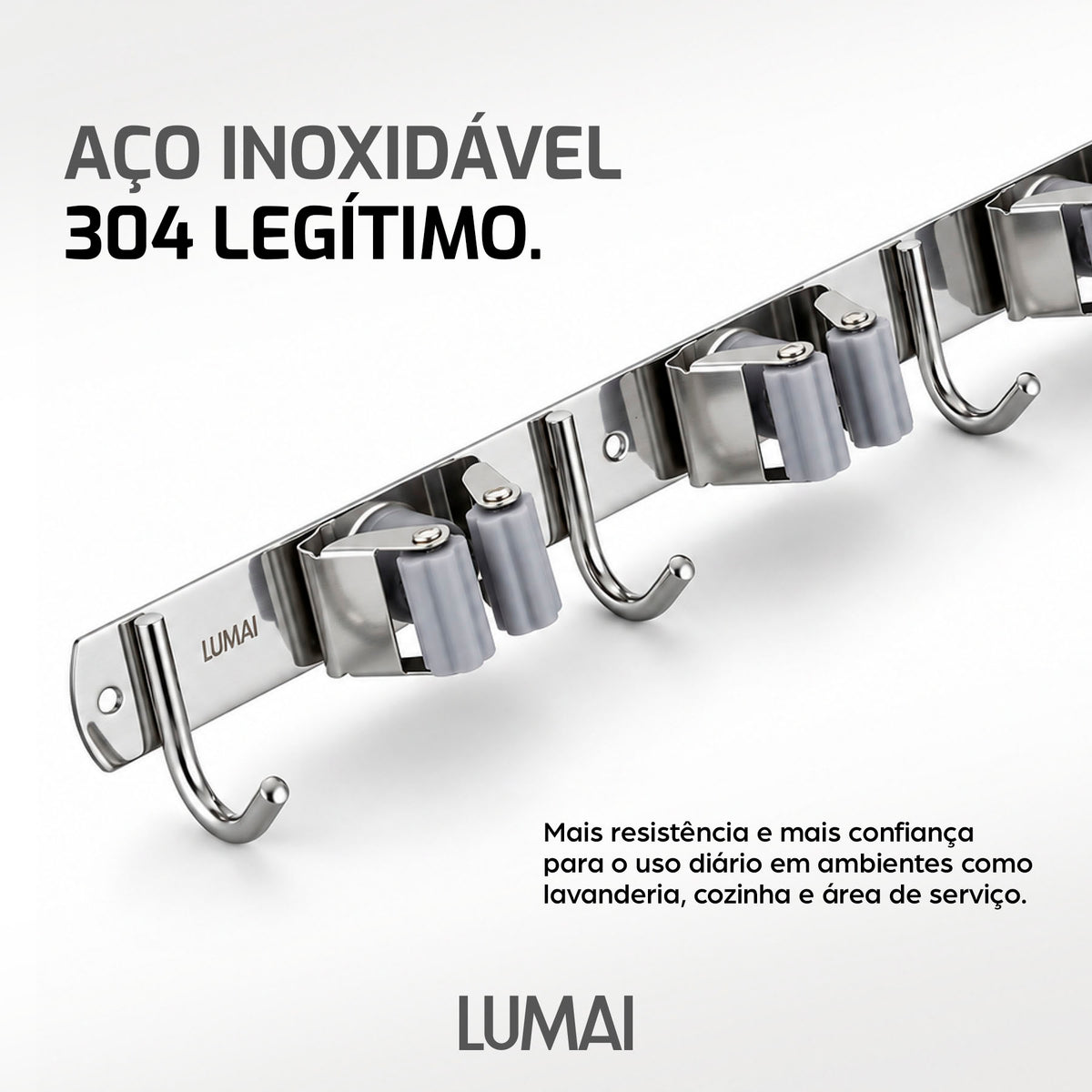 Suporte de vassoura Madri em aço inox 304