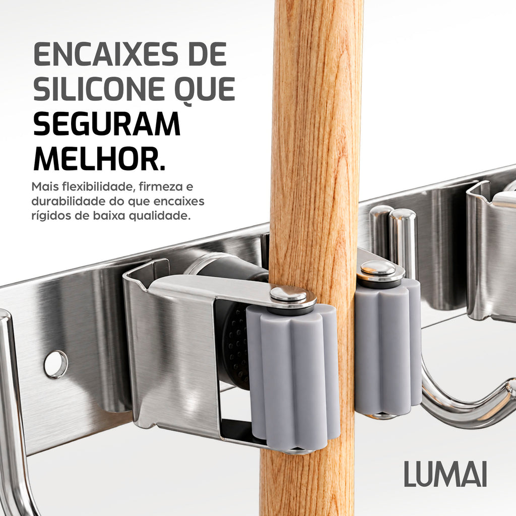 Encaixe de silicone do suporte Madri segurando um cabo de madeira