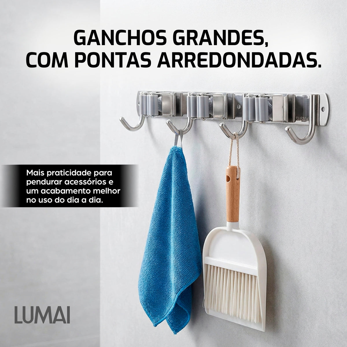 Ganchos do suporte Madri com pano e pá