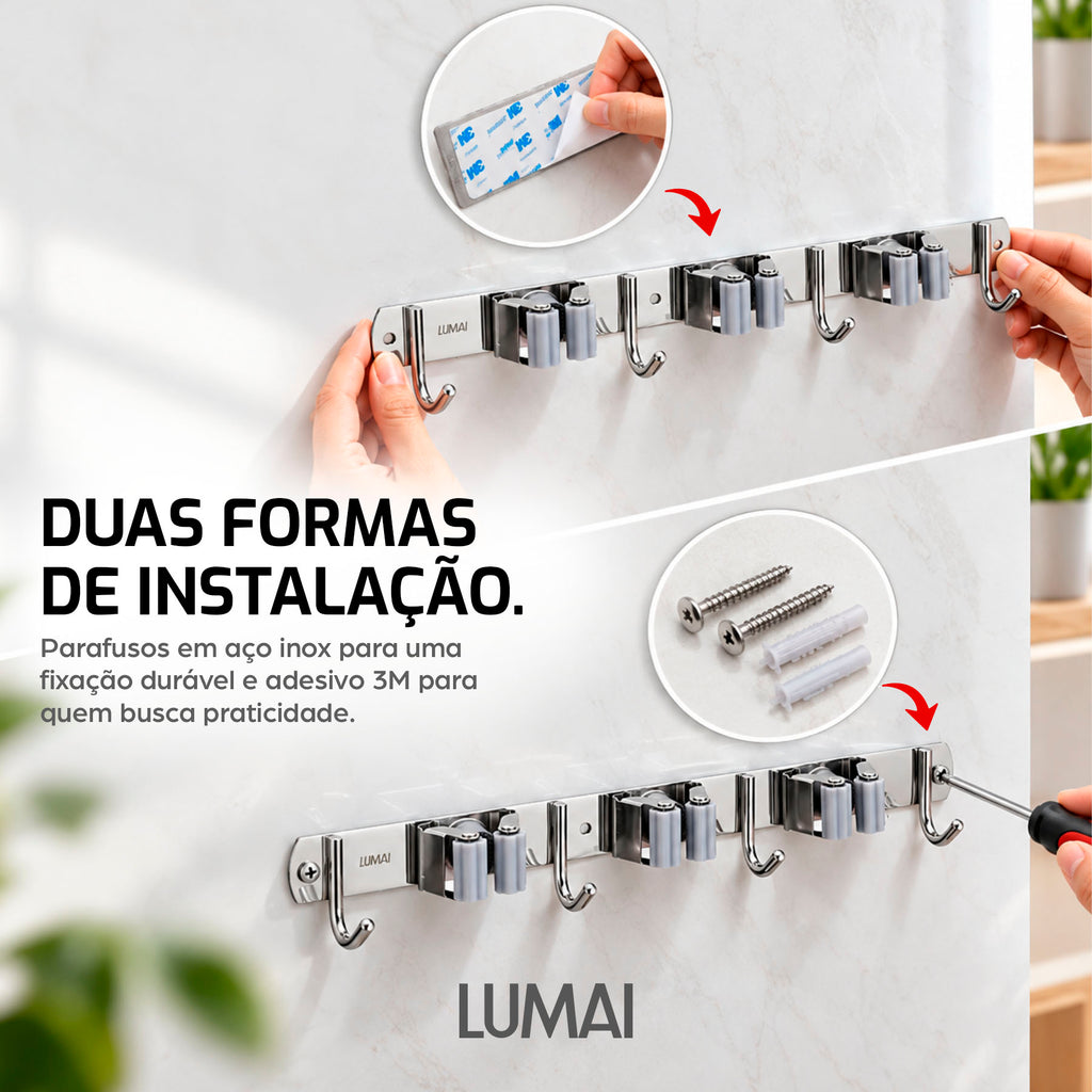 Duas formas de instalar o Madri: adesivo 3M ou parafusos de inox