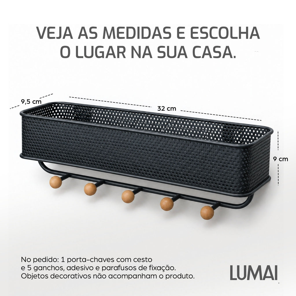 Medidas do porta-chaves Gênova: 32 x 9,5 x 9 cm