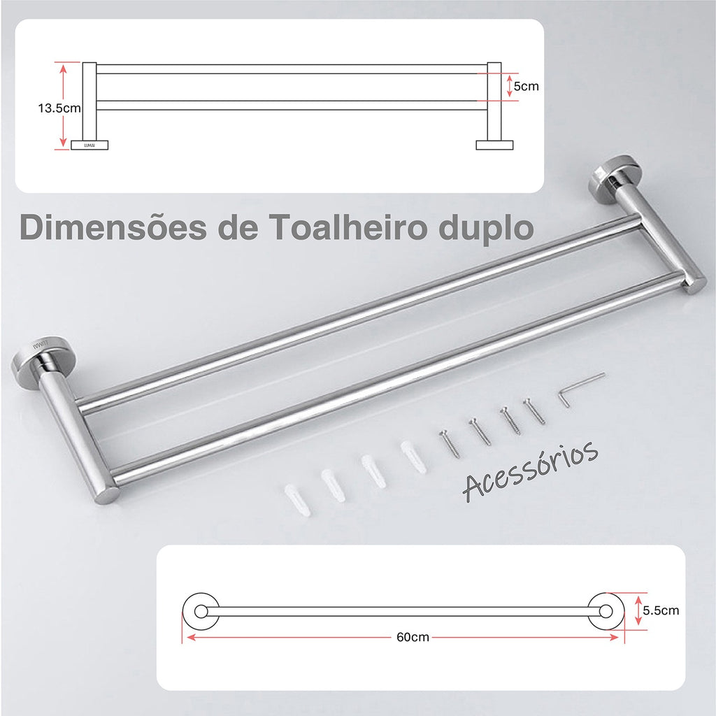 Medidas do toalheiro duplo de 60 cm do kit
