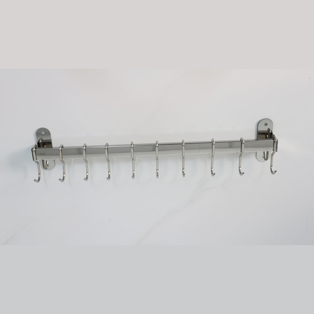 Suporte de cozinha Genebra de aço inox com 10 ganchos, de frente