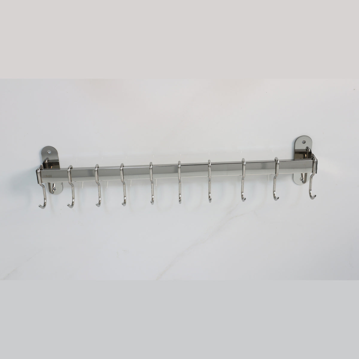 Suporte de cozinha Genebra de aço inox com 10 ganchos, de frente