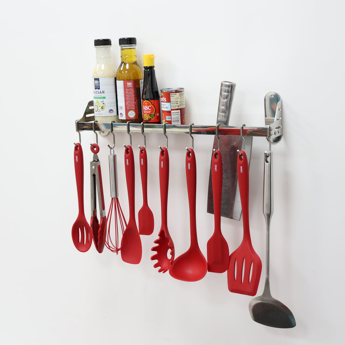 Suporte Frankfurt com utensílios, visto de lado