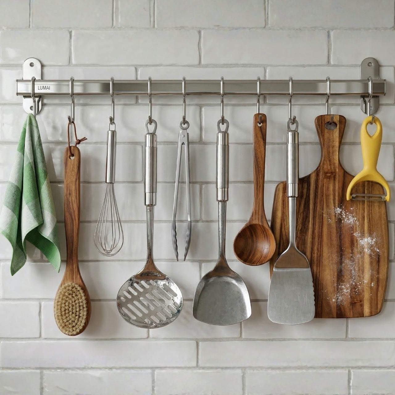 Suporte de Cozinha com Ganchos de Inox Genebra