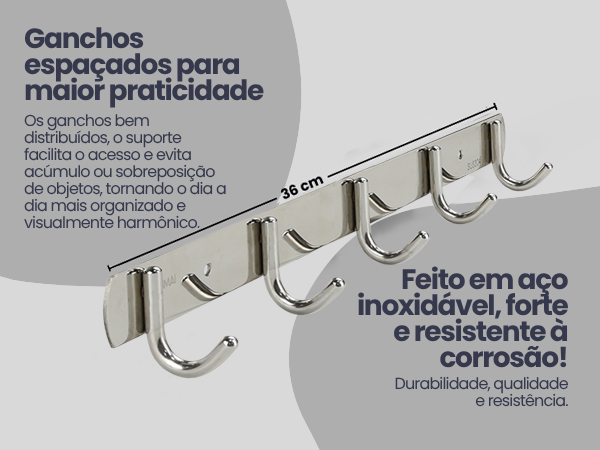 Ganchos espaçados do suporte Frankfurt 36cm em aço inoxidável resistente à corrosão para maior praticidade